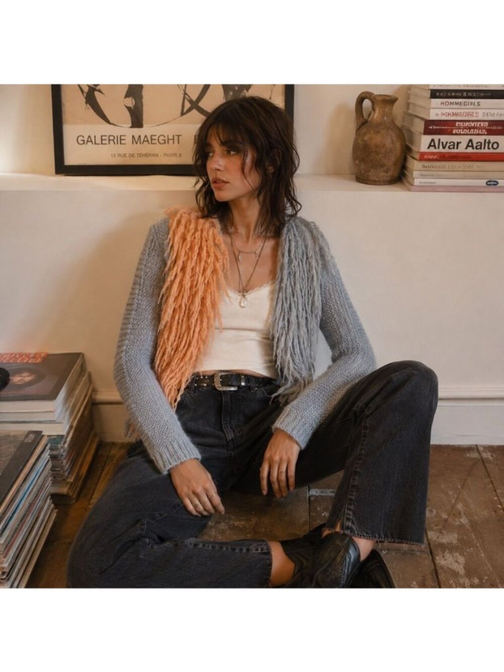 Shaggy Cardigan Fringe Indie Sleaze Layer Open Front Boho Sweater Sz S